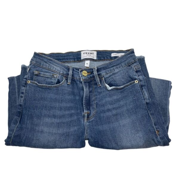 Frame Denim Le Skinny De Jeanne Raw Split Front Hem High Rise Jeans Sz 25 - Picture 2 of 8